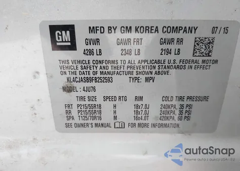 2015 Buick Encore from USA, damaged, VIN KL4CJASB9FB252593